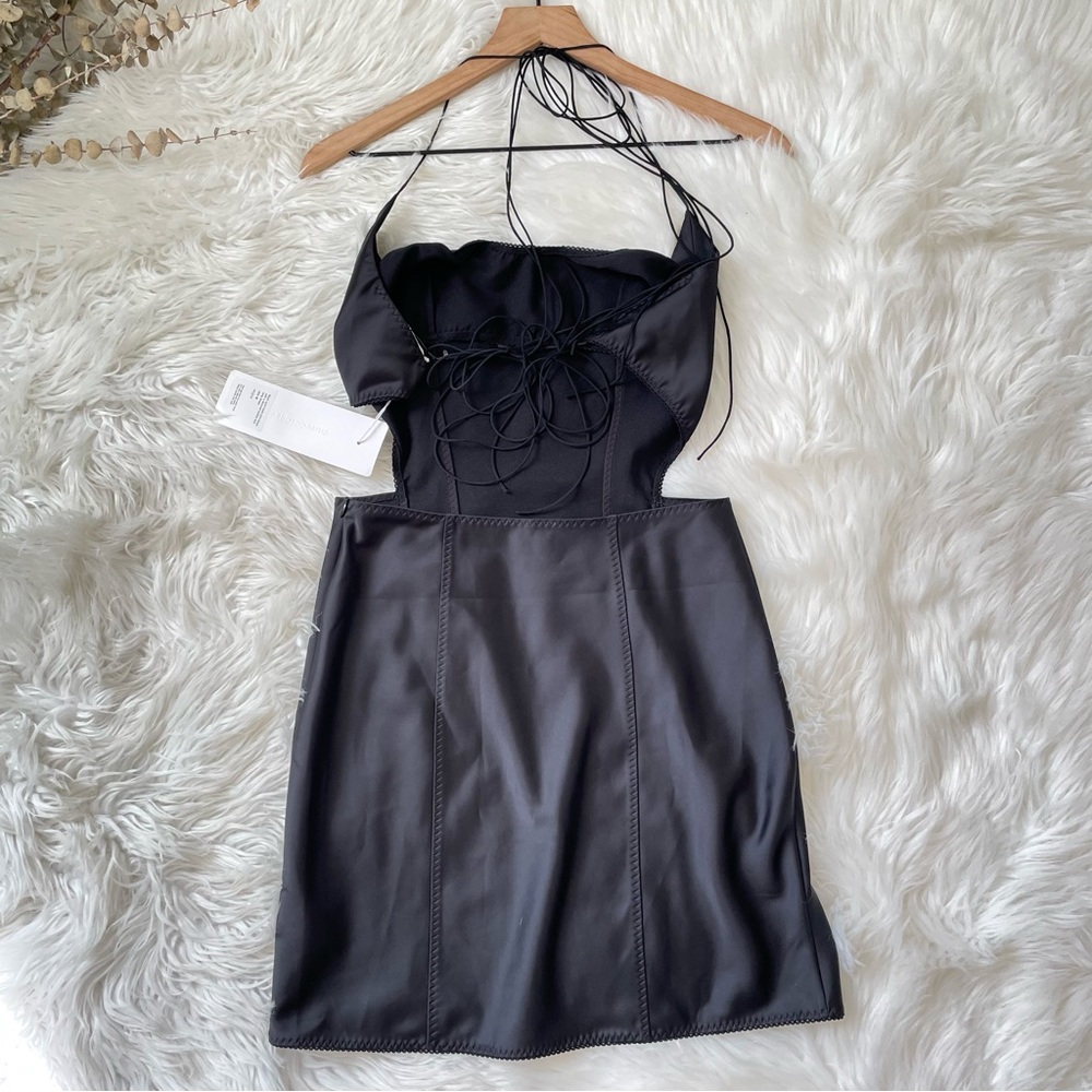 Anna October Vivienne Mini Dress Black Medium Satin Cutout NWT - Picture 12 of 16